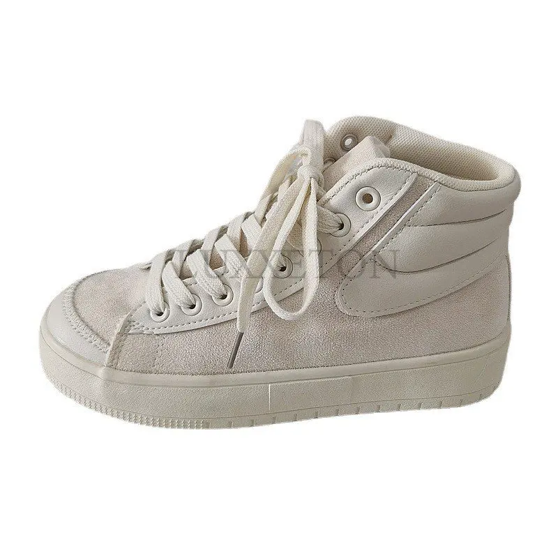 

Осенняя нишевая дизайнерская женская обувь с высоким верхом, замшевые парусиновые туфли, женская повседневная обувь в стиле ретро для уличной съемки