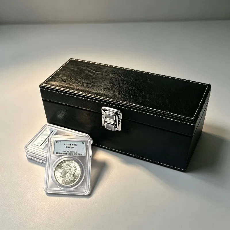 1개 동전 슬래브 보관함 케이스 홀더 블랙 인조 가죽 PCGS NGC 디스플레이 케이스용 (20개 등급 지정 동전 수납 가능) 여행 가방 케이스