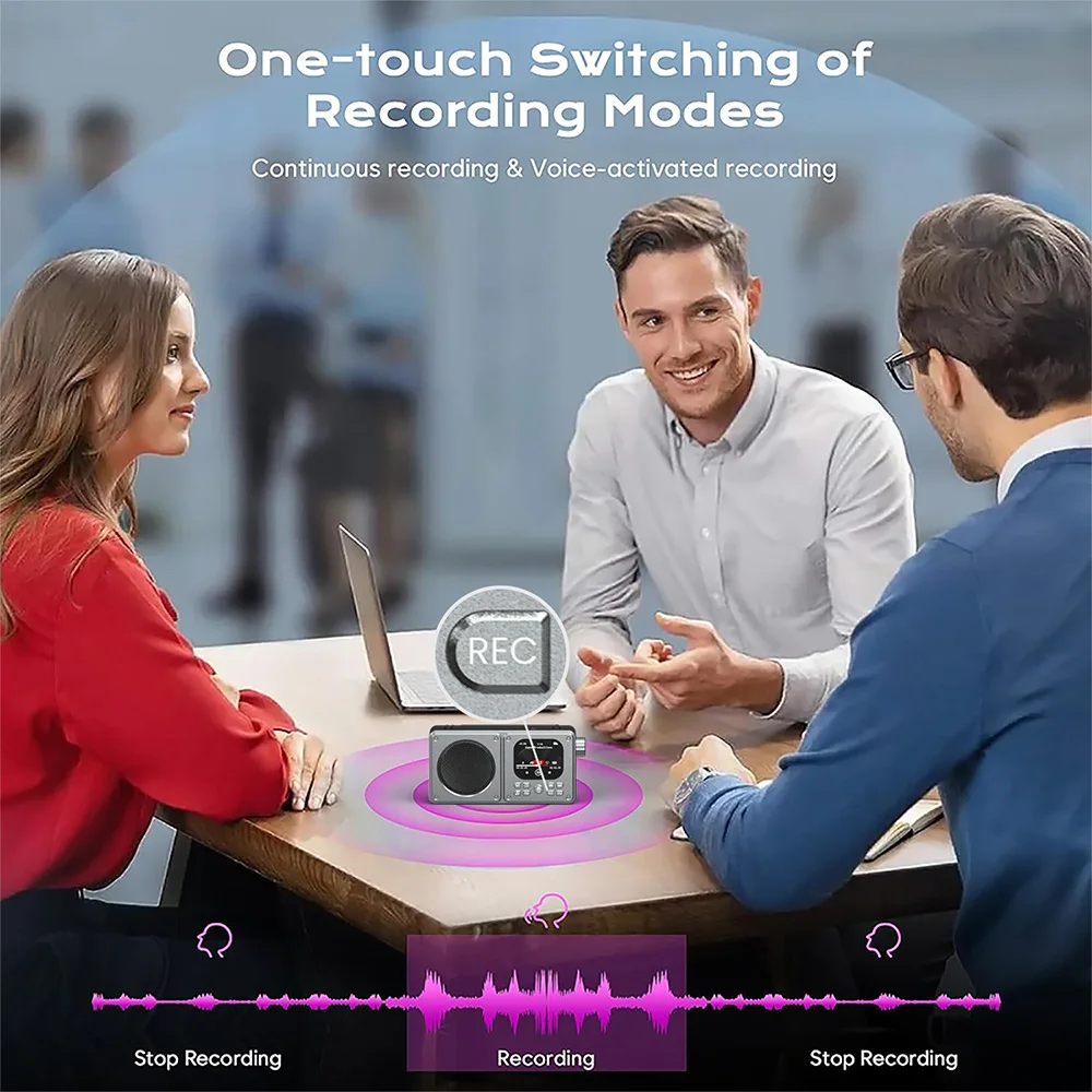 Mini Portable FM Radio Alarm Clock Radios Recorder 2inch IPS Screen  MP3 Video Player Bluetooth Speaker Support TF Sleep Timer