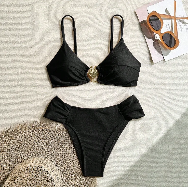 Push-Up Halter Bikini Set With Shell Button Detail for Summer Beach Days — photo 4