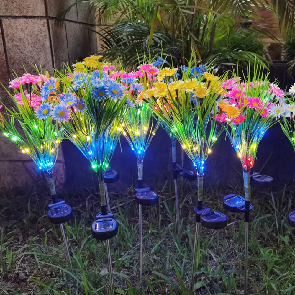Solar Daisy Flower Light Outdoor Waterproof Garden Light Simulation Flower Lamp Garden Landscape Lamp Yard Lawn Pathway Light