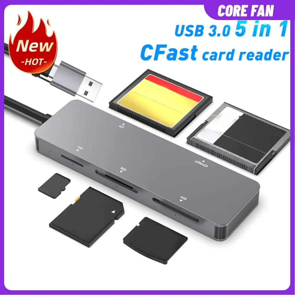 메모리 카드 어댑터 멀티 카드 리더, C타입 및 USB A, 윈도우 XP, 비스타, 7/8 맥 OS용, 5 인 1 CFast, XD, CF, SD, TF 리더
