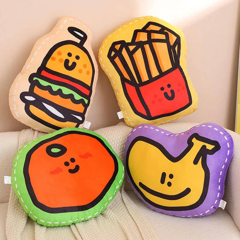 Simulation 3D Print Cartoon Food Hamburger Fries Plush Throw Pillow Toys Stuffed Fruit Banana Doll Sofa Cushion Funny Home Decor