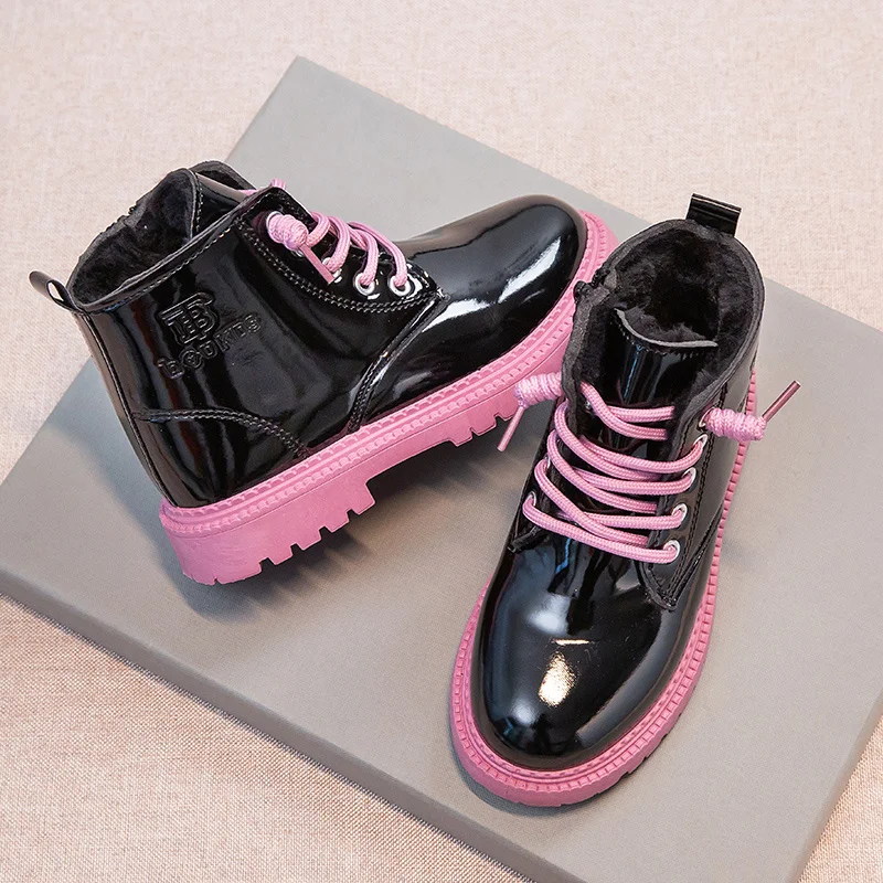 Mädchen-Stiefel, Schnür-Winter-Stiefeletten für kleine Mädchen, Plüsch-Schneestiefel, wasserdichte, rutschfeste Winterschuhe_voghion.com