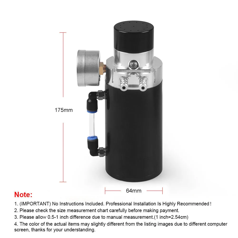 Aluminum engine oil catch reservoir breather tank/can + vacuum pressure gauge / oil catch tank/oil can TT100770