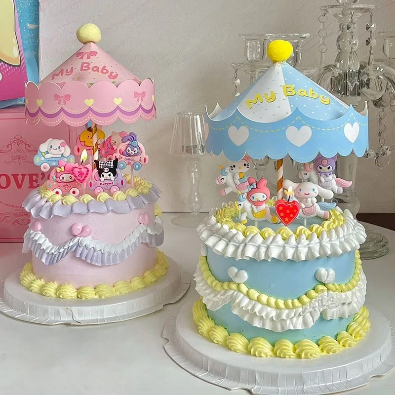 

Kawaii Sanrioed Cake Decorative Cartoon Cute Kuromi My Melody Cinnamoroll Anime Girl Heart Resin Accessories Toy Gift