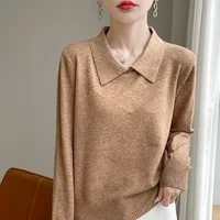 2024 Autumn/Winter Flip collar Cashmere Sweater Women Knitted Sweater Loose Fashion Cashmere Sweater Women 2