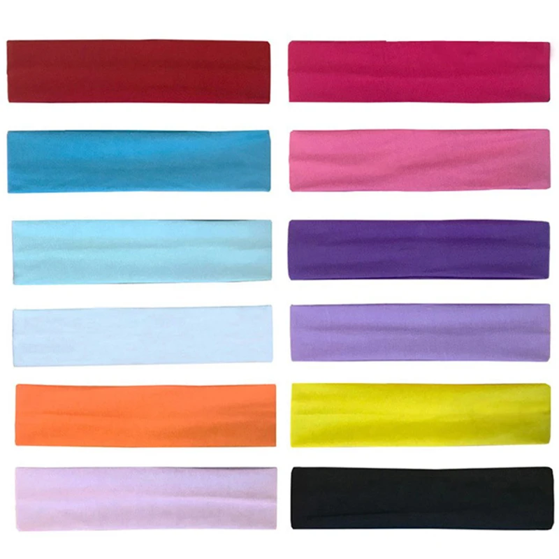 

Saiantth 12pcs/lot Solid multi-color Sports Headband Yoga Elastic Fitness Running sweatband cotton face washing hair band makeup