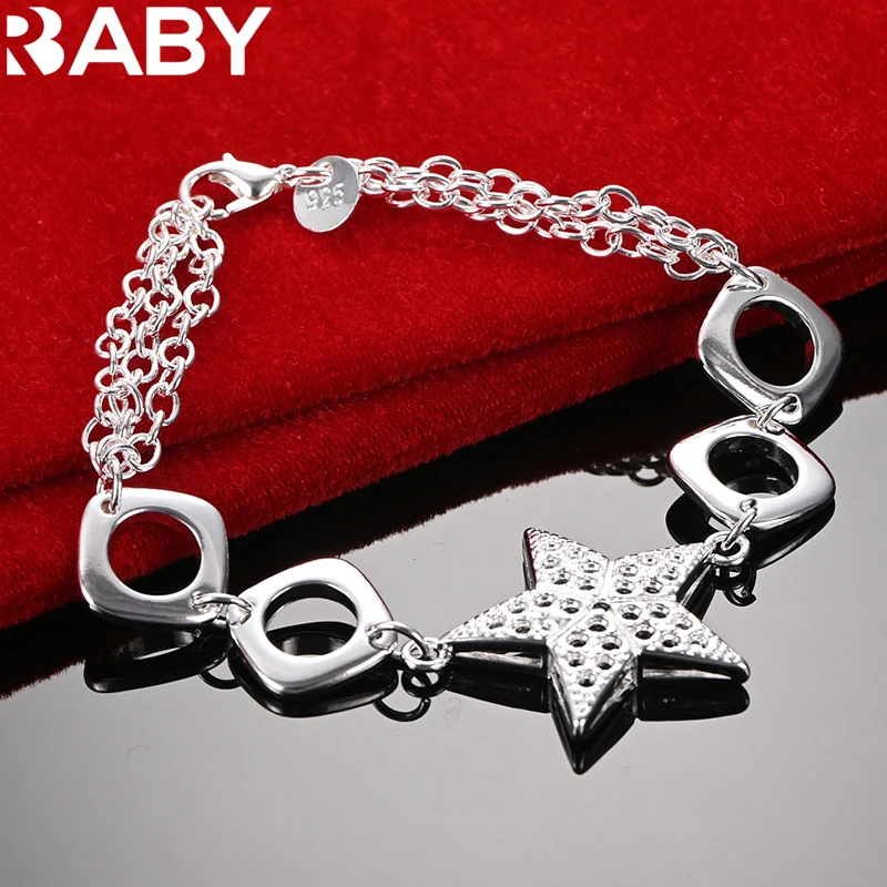 

URBABY 925 Sterling Silver Hollow Star Bracelet Chain For Woman Charm Wedding Fashion Party Jewelry Christmas Gift