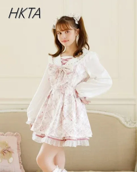 Lolita Dress Lolita Cosplay Costumes Dress Two Piece Sets Liz Dress Japanese Mine Dress Set Spring Autumn Sweet Bow Cartoon Long Sleeve Lolita Shirt Shorts Two-piece Set Women
