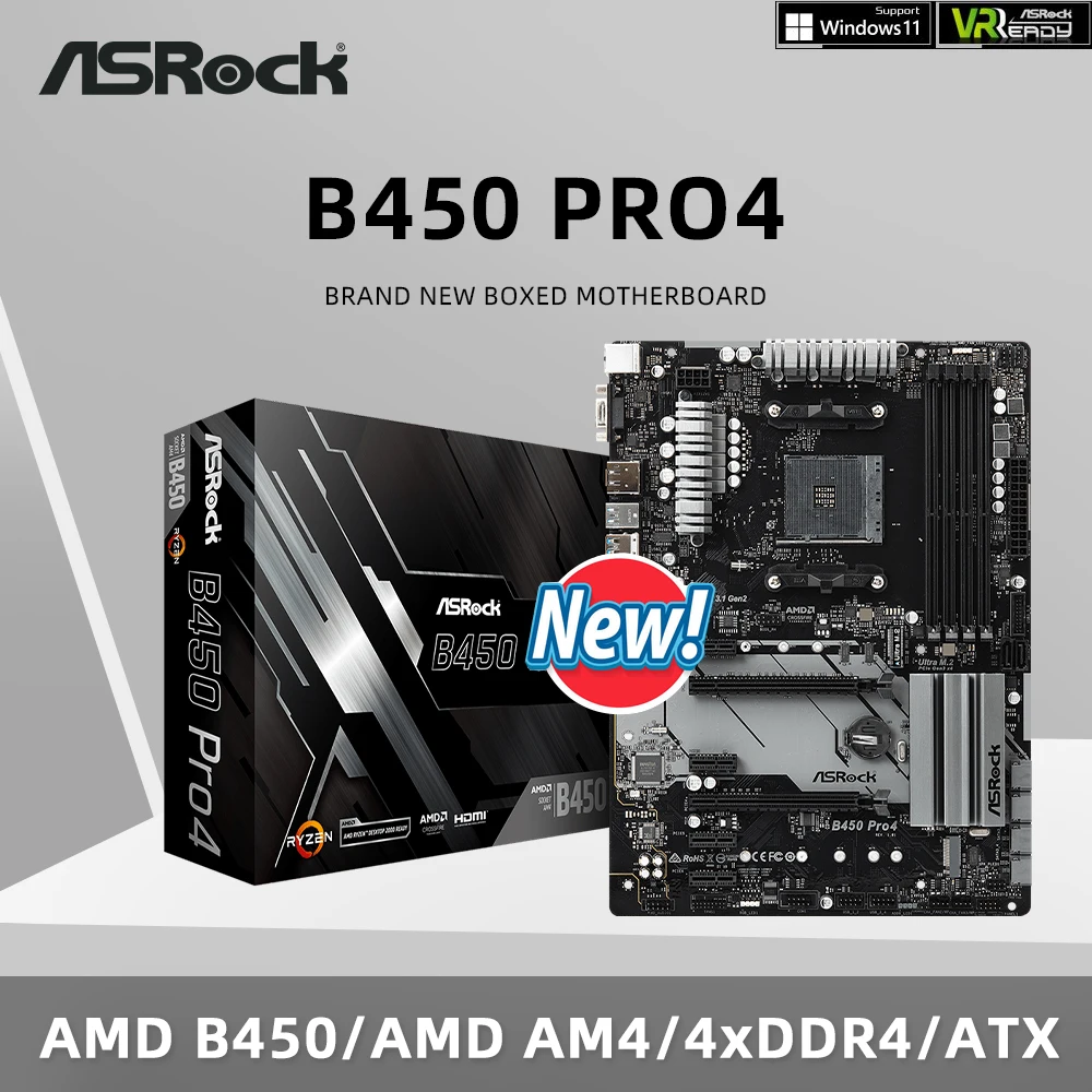 ASRock B450 PRO4 Motherboard AMD B450 DDR4 Memory AM4