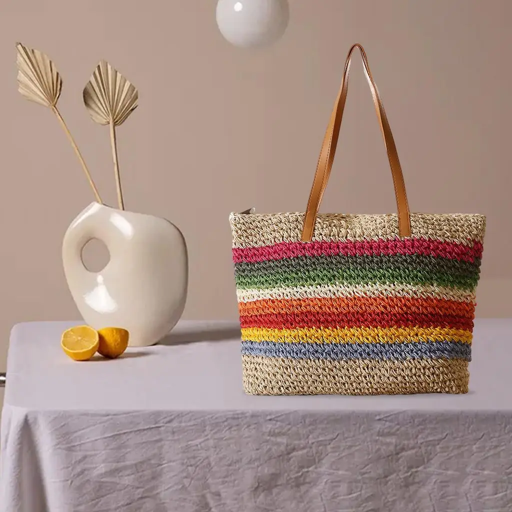 Straw Handbags Women Handwoven Straw Bags Summer Beach Tote Woven Crossbody