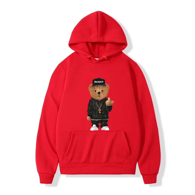 Mens Fashion Outwear Clothing Men Harajuku Toy Bear Print Hooded Sweatshirts Streetwear Hip Hop Casual Pullover Hoodies