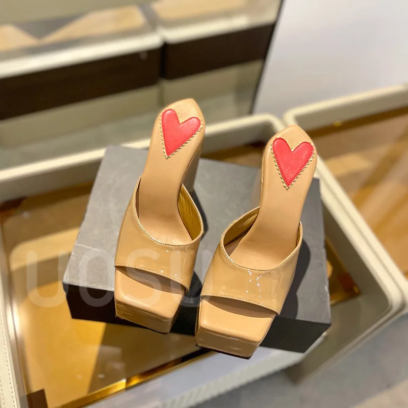 New Luxury Ladies Sandals Thick Bottom Waterproof Platform 5cm Slope Heel Fashion Women Shoes Square Toe Leak Toe Dress Shoes