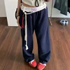 Retro Loose Women's Sporty Casual Pants Khaki Trousers Wide Leg Pants Splicing Waist Head Design Comfortable Female Long Trouser