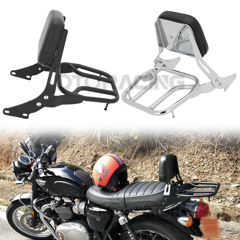 Passenger Sissy Bar With Luggage Rack Backrest Fit For Triumph Bonneville T100 Street Scrambler 2017-2021 / T120 Street Twin 2016-2021, Black
