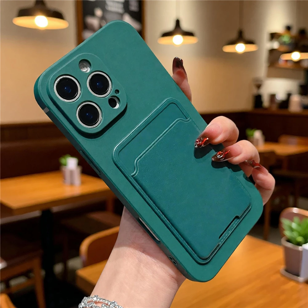 Solid Color Soft Silicone Wallet Phone Case with Card Holder