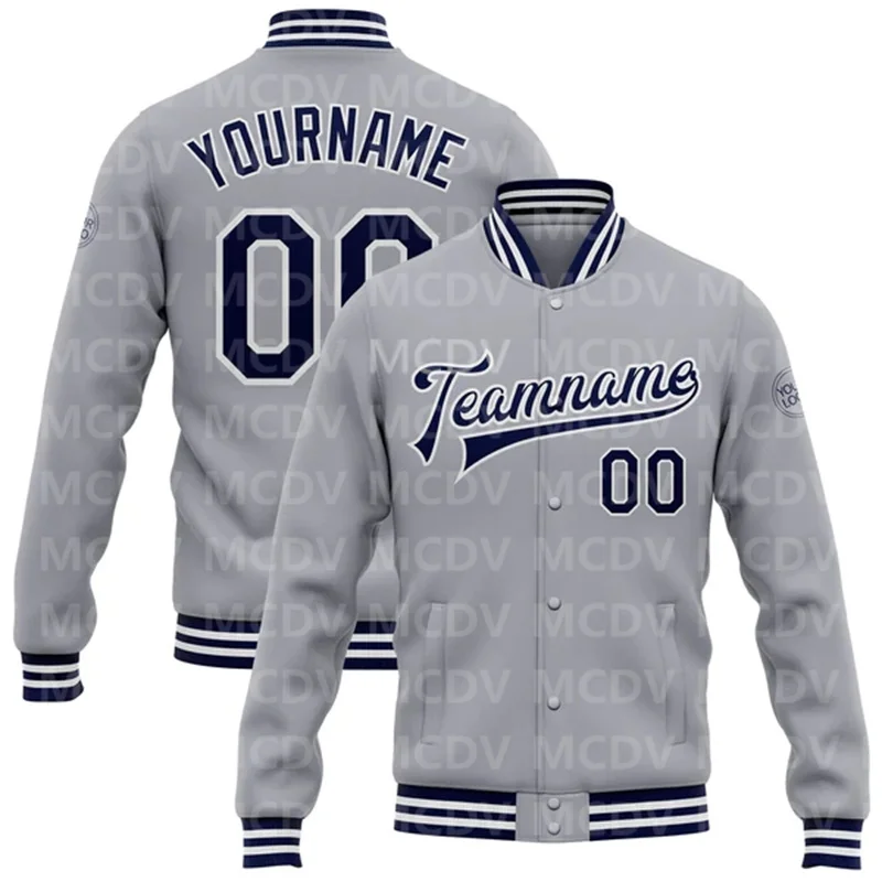 Custom Gray Light Blue Black-Pink Bomber Full-Snap Varsity Letterman Jacket  Baseball Button Jacket
