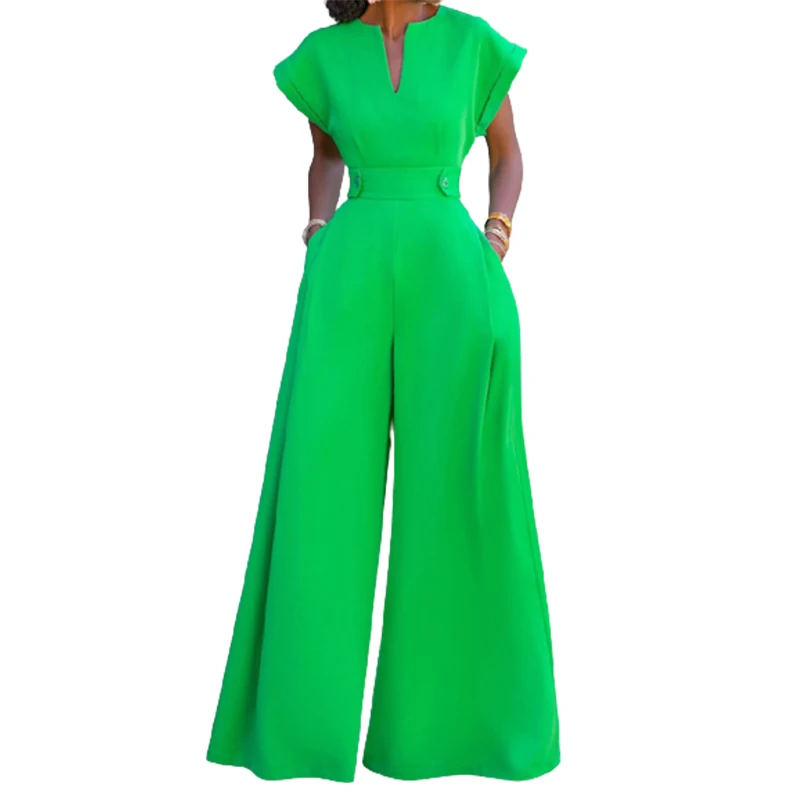 Yeezzi Female Elegant Party Jumpsuit Fashion Cap Sleeve Solid Color Wide Leg Summer Jumpsuits