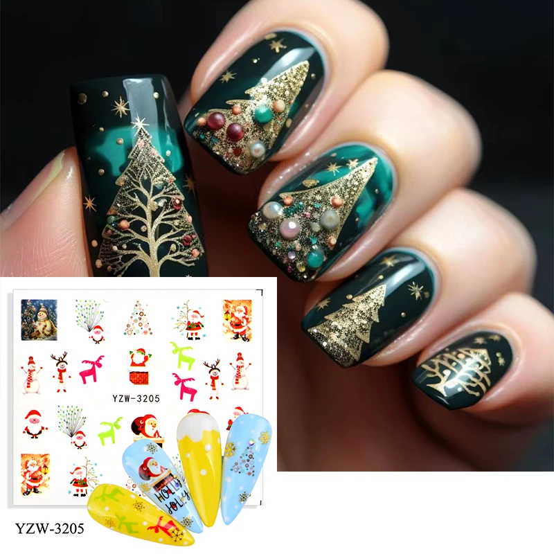 

Embossed Christmas Nail Art Stickers Winter New Year Red Santa Claus Tree Penguins Snowman Sliders Decals Manicure