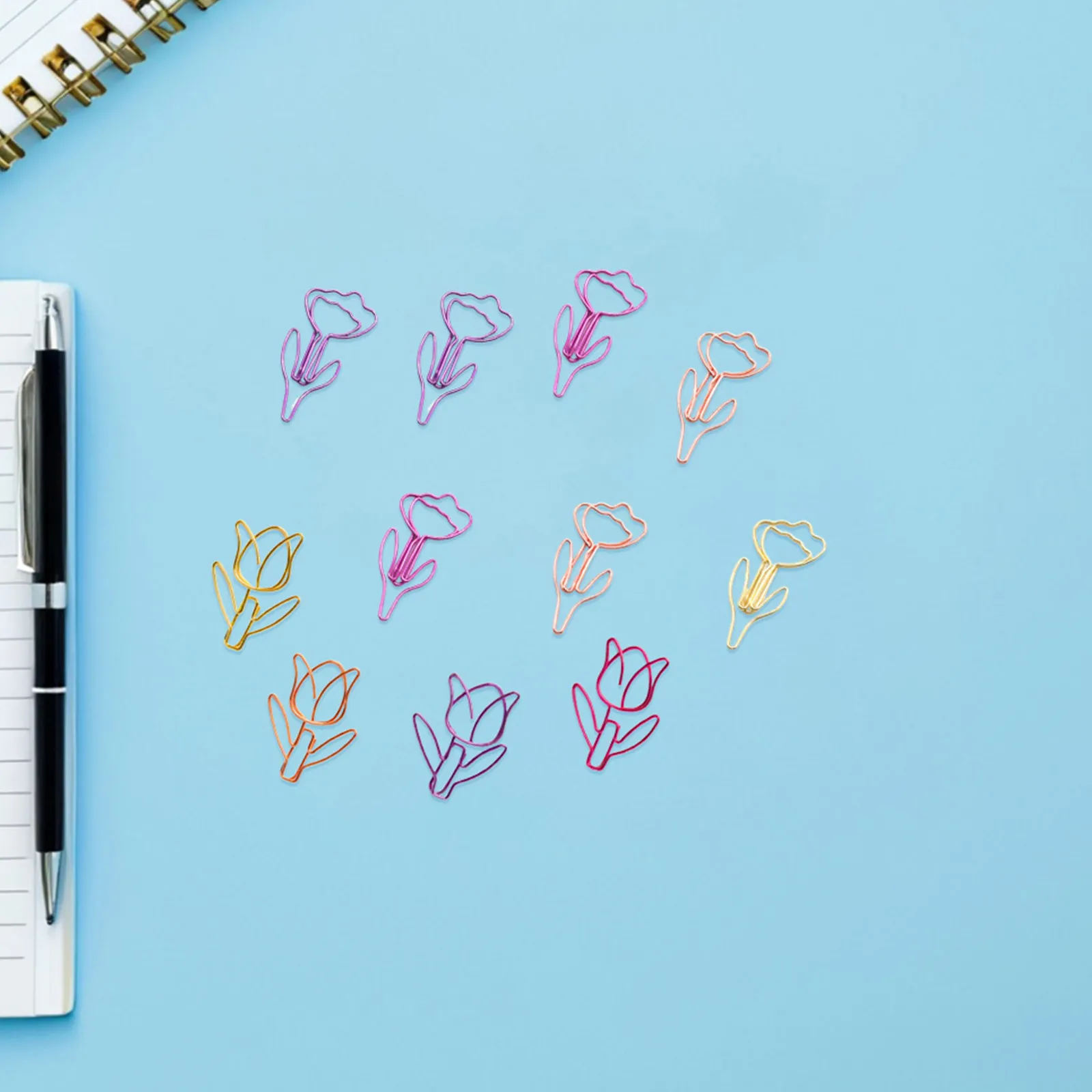 80Pcs 튤립 꽃 종이 클립 장식 꽃 모양의 사무실 학교 용품 귀여운 금속 종이 클립 플래너 북마크