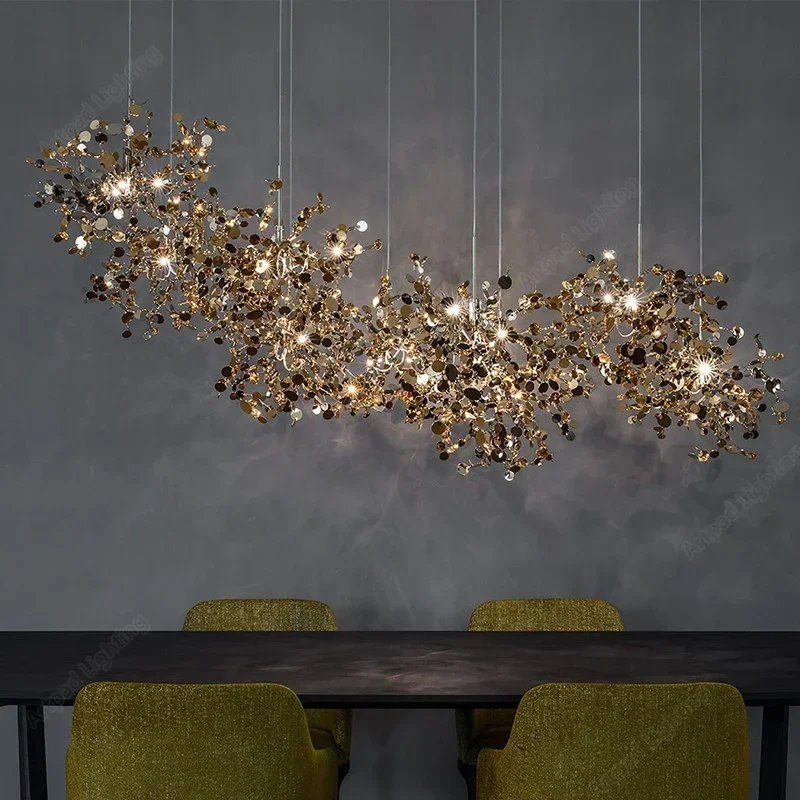 Dining Room LED Chandelier Lighting Modern Luxury Illuminator Stainless Steel Hanging Lamp for Restaurant Bar Dining Room
