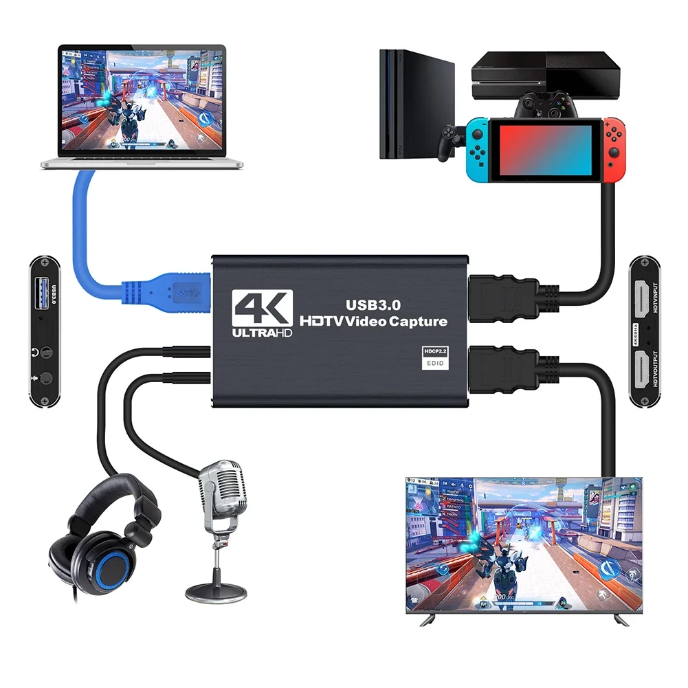 Ultra HD 4K Video Capture Card - HDMI-Compatible 1080P 60Hz Video Recorder for Game Recording & Live Streaming