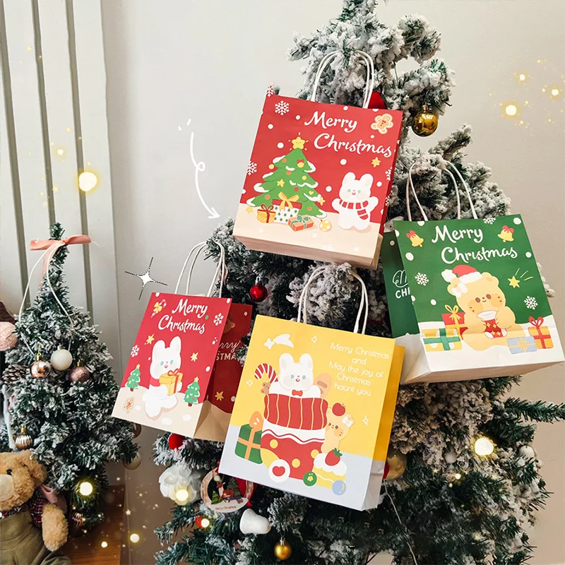 

4pc Merry Christmas Paper Packaging Gift Bags Cookie Candy Xmas Bag Festival Party Favors for Guests Baby Shower Decor
