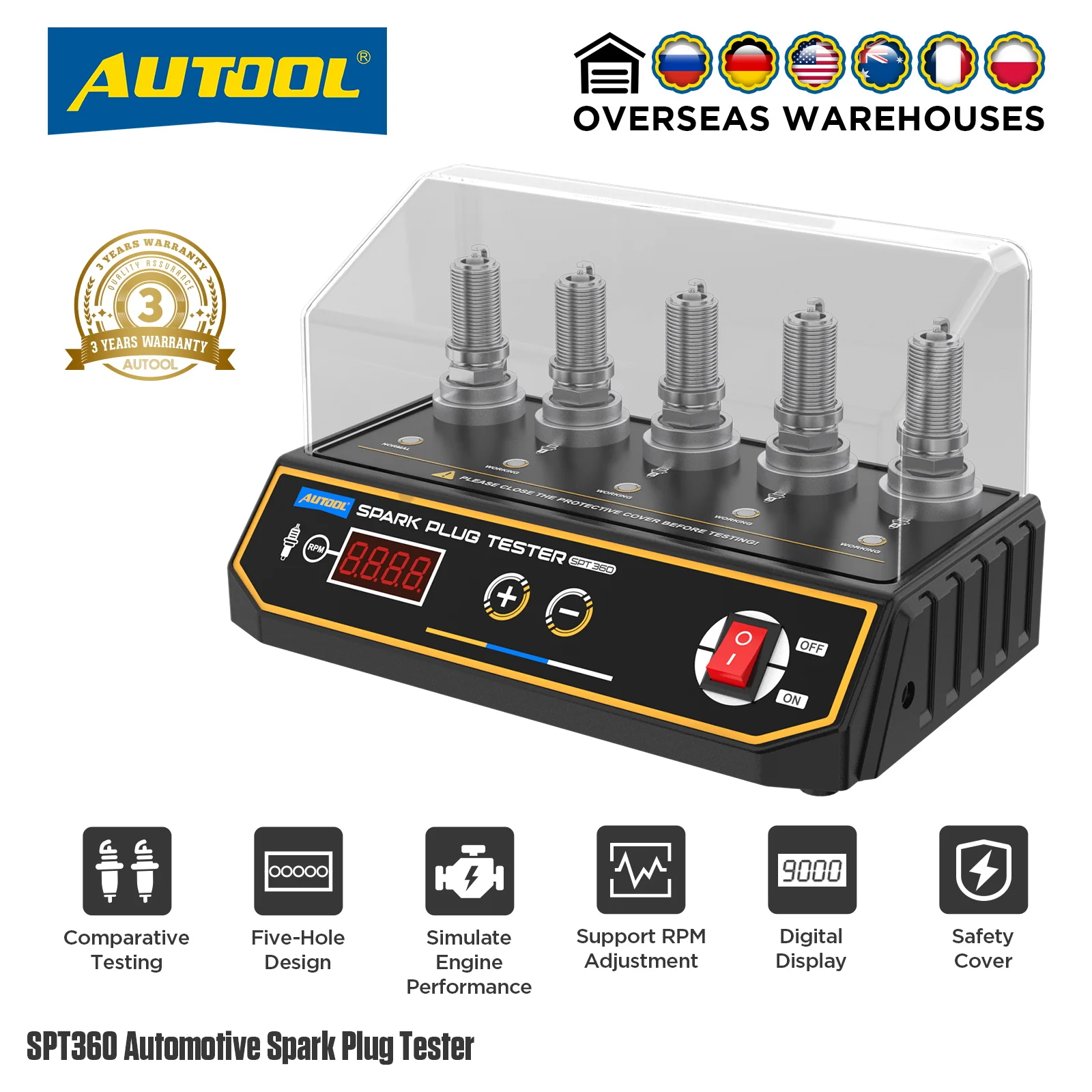 Original AUTOOL Car Spark Plug Tester Ignition Testers 220V 110V Automotive Diagnostic Tool 2~5 Hole Spark Plug Analyzer