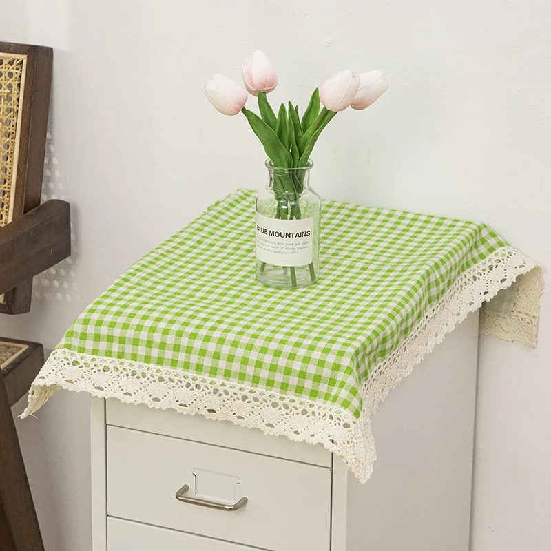 Cotton Linen Dust Covers Plaid Printed Microwave Oven Covers Simple Tablecloth Household Dust Protector Cabinet Cloth Protectors - 4
