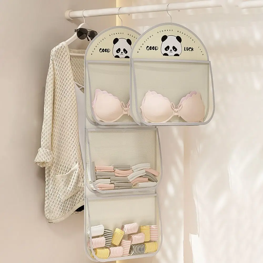 Multi-layer Hanging Storage Mesh Bag Wardrobe Organization Artifact Large Capacity Socks Storage Bags Multi-function Panda 2