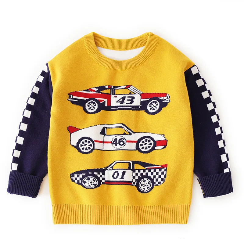 

Boys' Autumn Winter Sweater 12M-6Y Children's Cotton Sweater Baby Racing Cartoon Pattern Pullover Long Sleeve Knit Warm Top