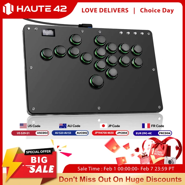 Haute42 R16 Button Rim Leverless Hitbox Controller Stickless Arcade Stick Controller For PC/ PS4/PS5/Steam Hitbox Fightstick