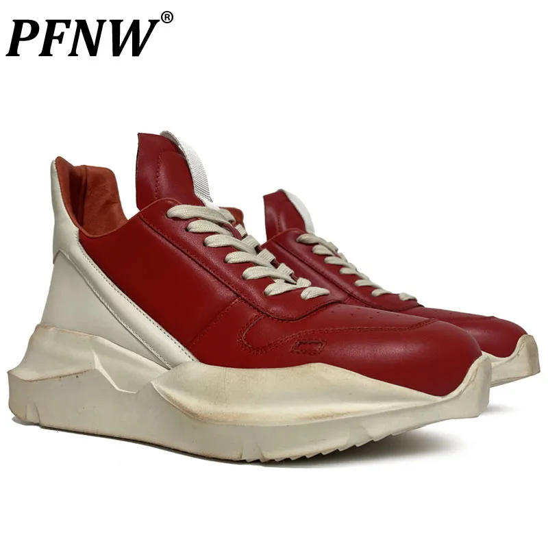 

PFNW 2023 New Tide Spring And Autumn Men's Low Cut Cowhide Round Toe Daddy Shoes Sport Casual Thick Sole Plate Shoes 12A5737