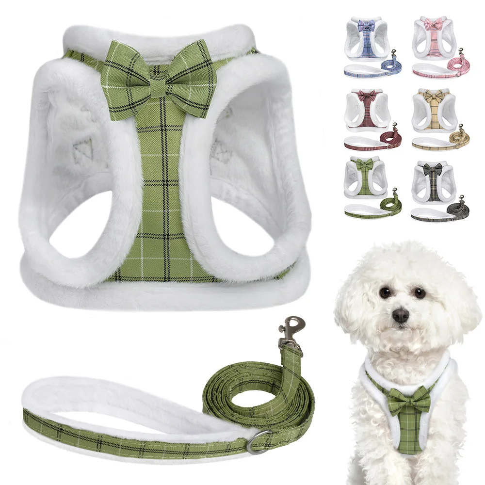 Winter Warm Dog Harness Leash Set Soft Fur Padded Dog Harness Vest No Pull Adjustable Pet Harness With Lead Leash Cute Bowknot Winter Warm Dog Harness Leash Set Soft Fur Padded Dog Harness Vest No Pull Adjustable Pet Harness With Lead Leash Cute Bowknot