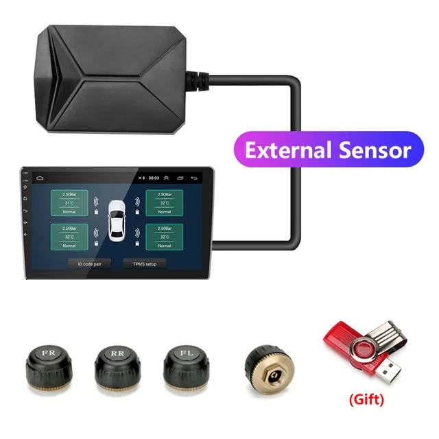 Srnubi Android TPMS for Car Radio DVD Player Tire Pressure Alarm Monitoring System Spare Tyre Internal External Sensor USB TMPS — view 5