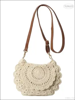 Borsa Boho in Cotone Intrecciato per Donne, Borsa a Tracolla Estiva Fatta a Mano in Macramè, Borsa da Spiaggia e Viaggio Leggera