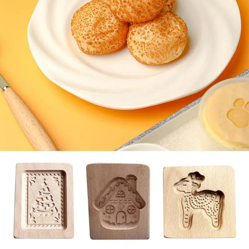 

Wooden Christmas Cookie Molds DIY Biscuit Engraved Press Mold Nonsticky Embossing Cookie Shape Cookie Cutters Baking Supplies