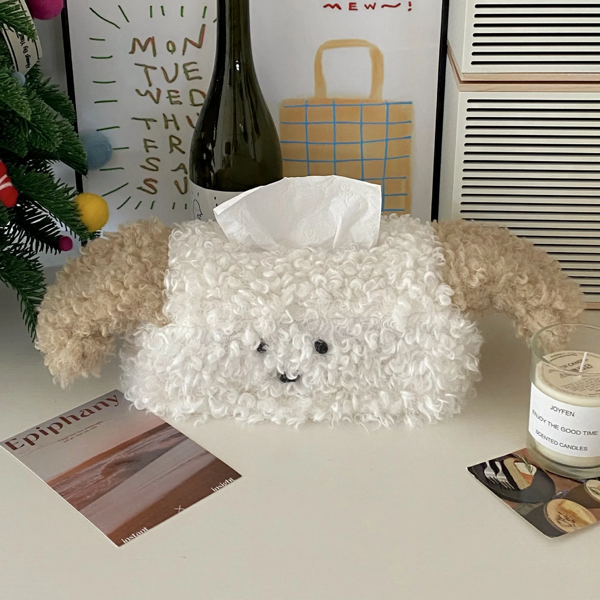 Cute Plush Dog Tissue Box Creative Drawing Paper Box Dormitory Women's Home Living Room Decor Desktop Tissue Box 4
