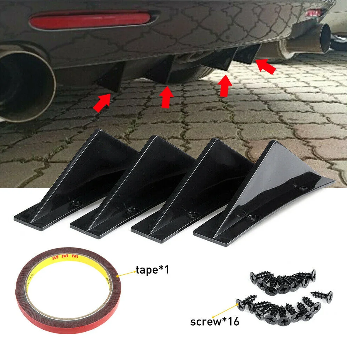 Car Rear Bumper Lip Universal Wing Shark Triangle Rear Bumper Diffuser For Audi A3 A4 A6 A5 Q5 Q7