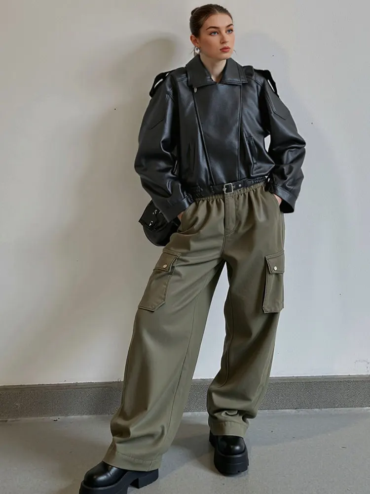 HH Autumn Winter Women Thickened Warm Faux Leather Jacket Long Sleeve Zipper Coat Vintage Motorcycle Jacket Lady Outerwear