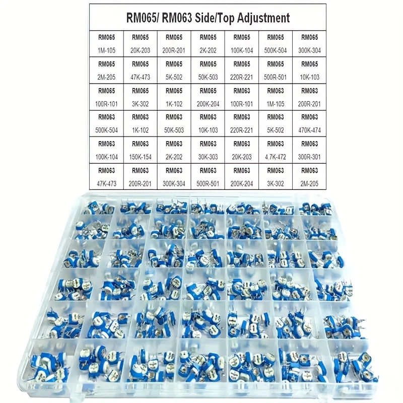탄소 필름 수평 트림팟 전위차계 모음 키트, 가변 저항기, RM065, 100R-2M, RM063, 42 개 값, 박스 당 420 개