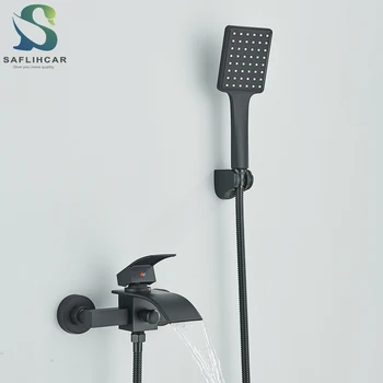 Rubinetto per vasca da bagno nero opaco Rubinetto a cascata con doccetta Rubinetti miscelatori acqua calda e fredda Rubinetto per vasca a parete 1