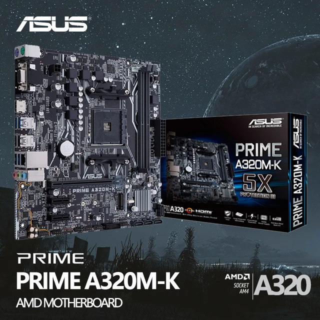 Asus Prime A320M-K Desktop Motherboard, AMD A320 Chipset, Socket AM4, Micro  ATX 