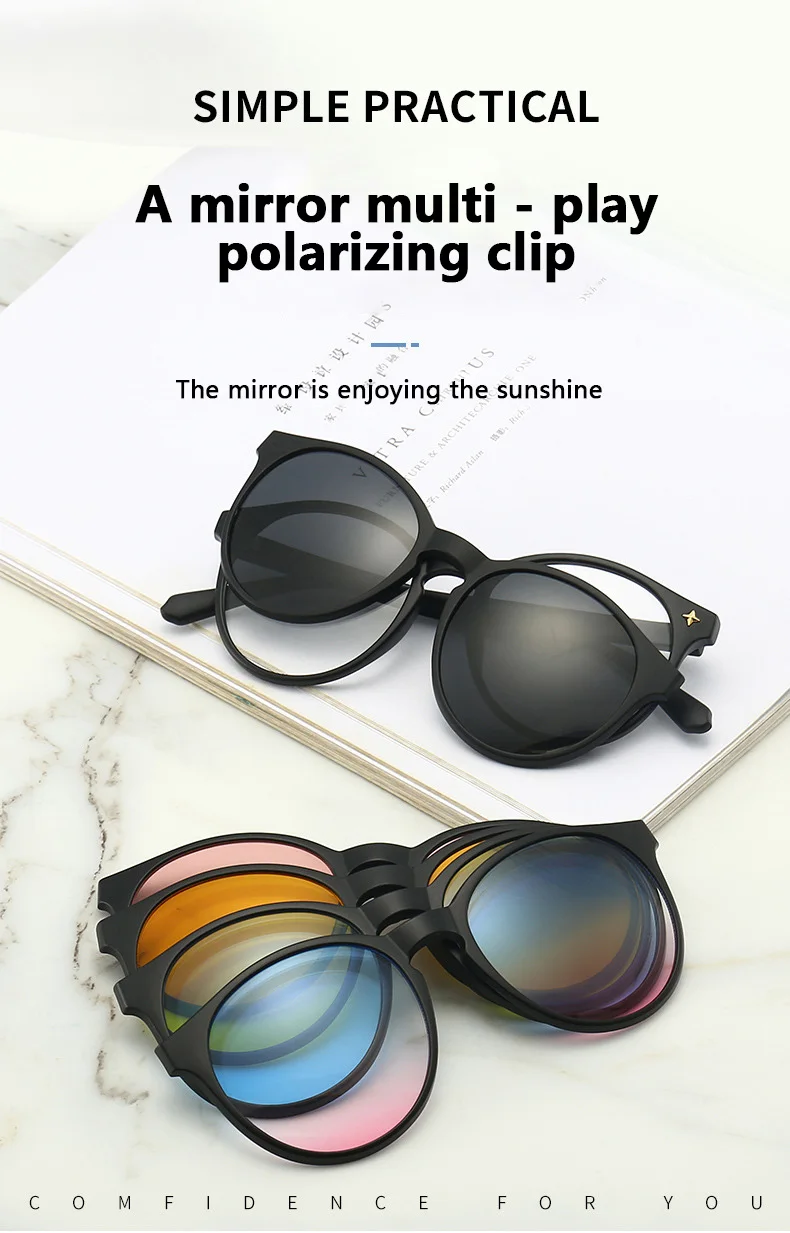 6-in-1 polarisierte Sonnenbrille für Herren und Damen, magnetische Clip-on-Brille, TR90, optische Brillengestelle mit Sehstärke, Magnetklammern 2231 – Detail 2