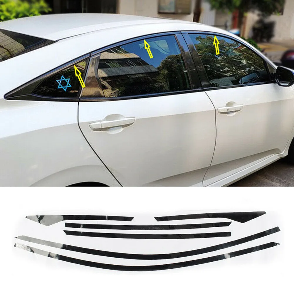 

6PCS Glossy Black Chrome Delete Blackout Casement Trims For Civic Sedan 16-20 Car Window Curtains Decorate Stickers For Honda