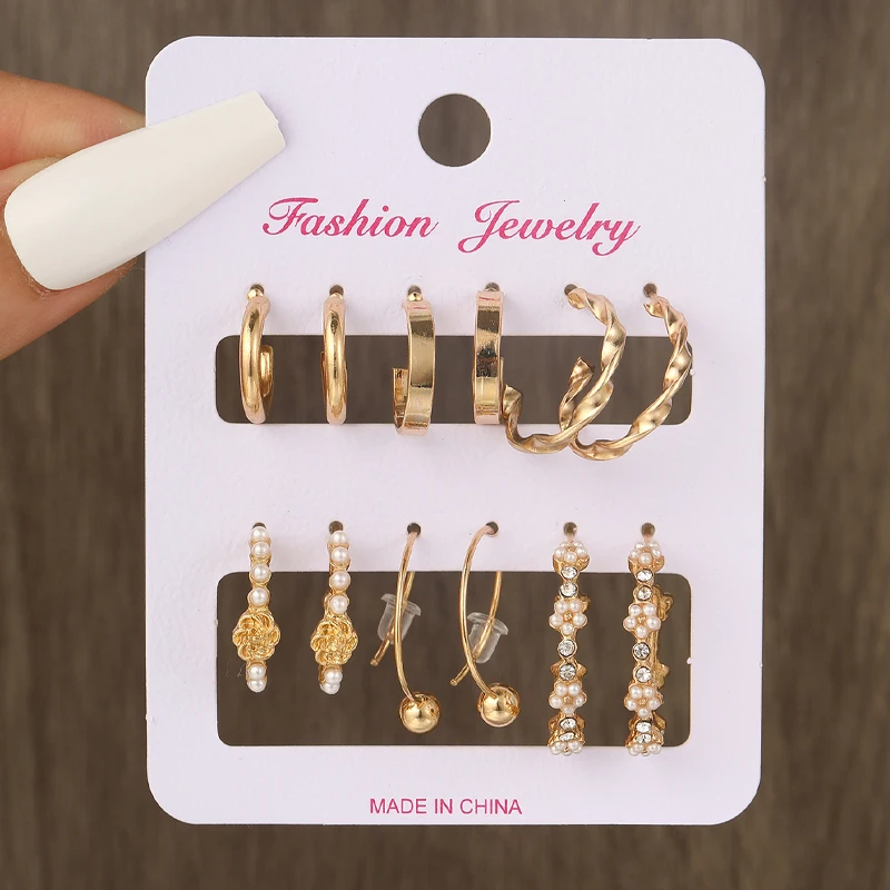 Boho Gold Color Hoop Earrings Set Metal Dangle Earrings Vintage Circle Geometric Twist for Women Girls 2023 Trendy Jewelry Gifts