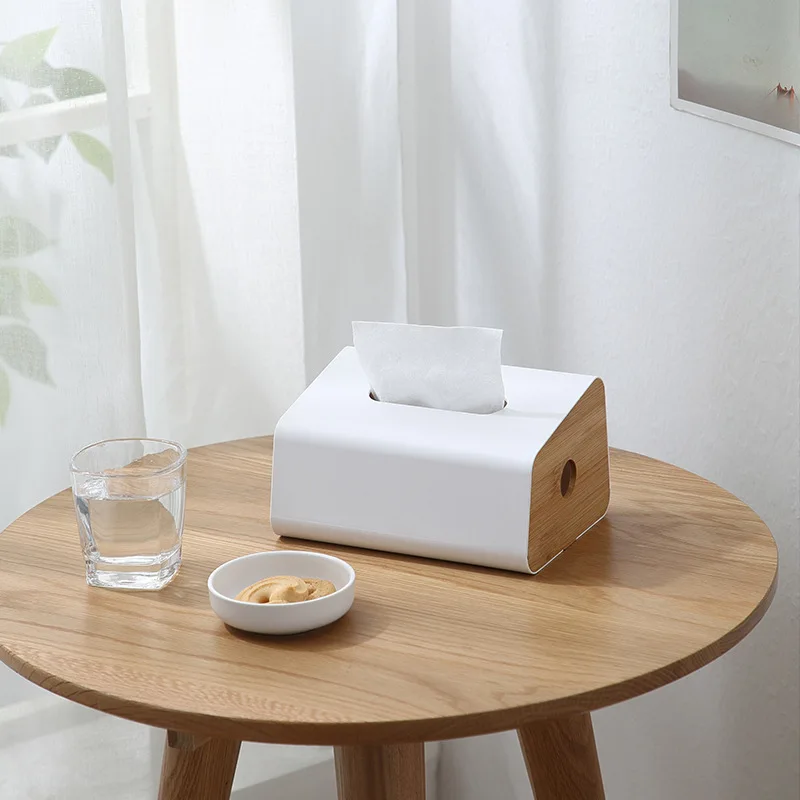 

Paper Towel Box With Wood Cover Wall Mounted Tissue Box Adhesive Tissue Shelf Napkin Holder Dispenser Rack Home Space-saving