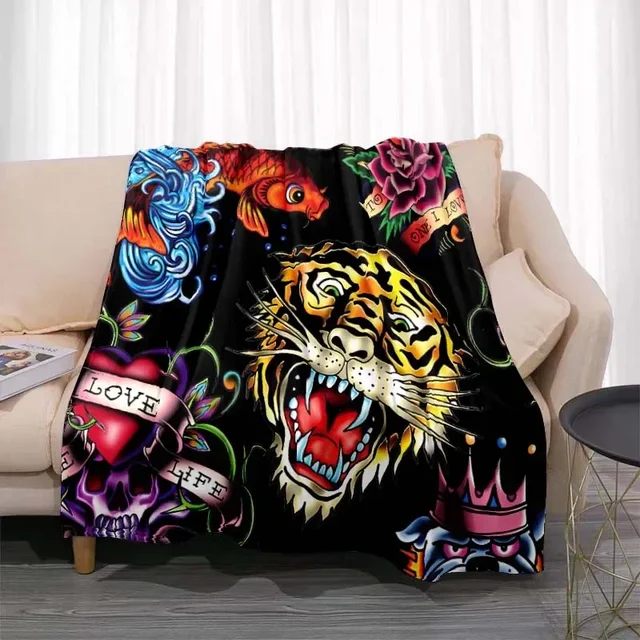 3dED- HARDY Tattoo Tiger Skull Blanket Living Room Bedroom Sofa Soft and Comfortable Warm Blanket Office Leisure Blanket 3dED- HARDY Tattoo Tiger Skull Blanket Living Room Bedroom Sofa Soft and Comfortable Warm Blanket Office Leisure Blanket