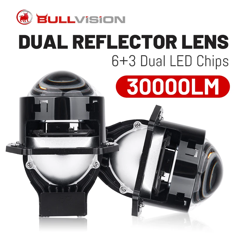 

Bi LED Projector Lens 3.0'' 30000LM Car Headlights High Beam Low Beam Universal Projector Rretrofit Dual Reflector LHD 6000K 12V